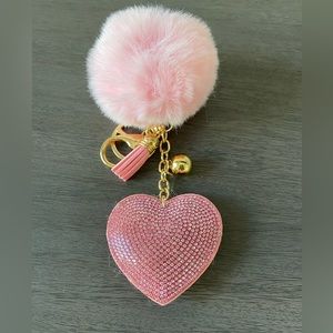 NWOT Pink Velvet Rhinestone Heart Fringe Key Chain